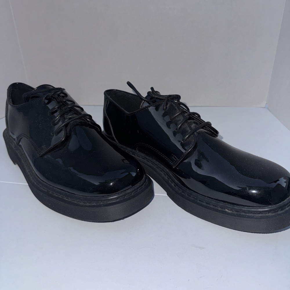 After Six Derby Shoes‎ Mens 9 Black Patent Leather Lug Sole Formal S0305